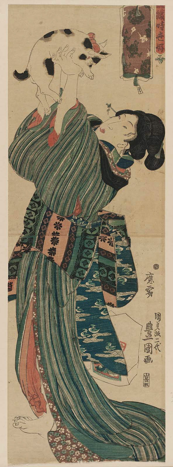 Utagawa Kunisada - Mujer jugando con un gato